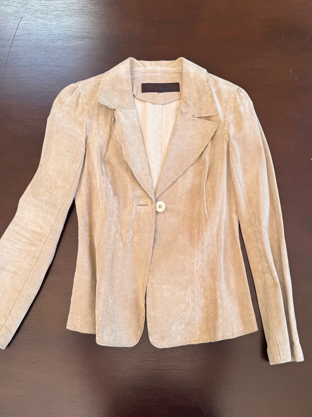 Tailored Beige Suede Single-Button Blazer